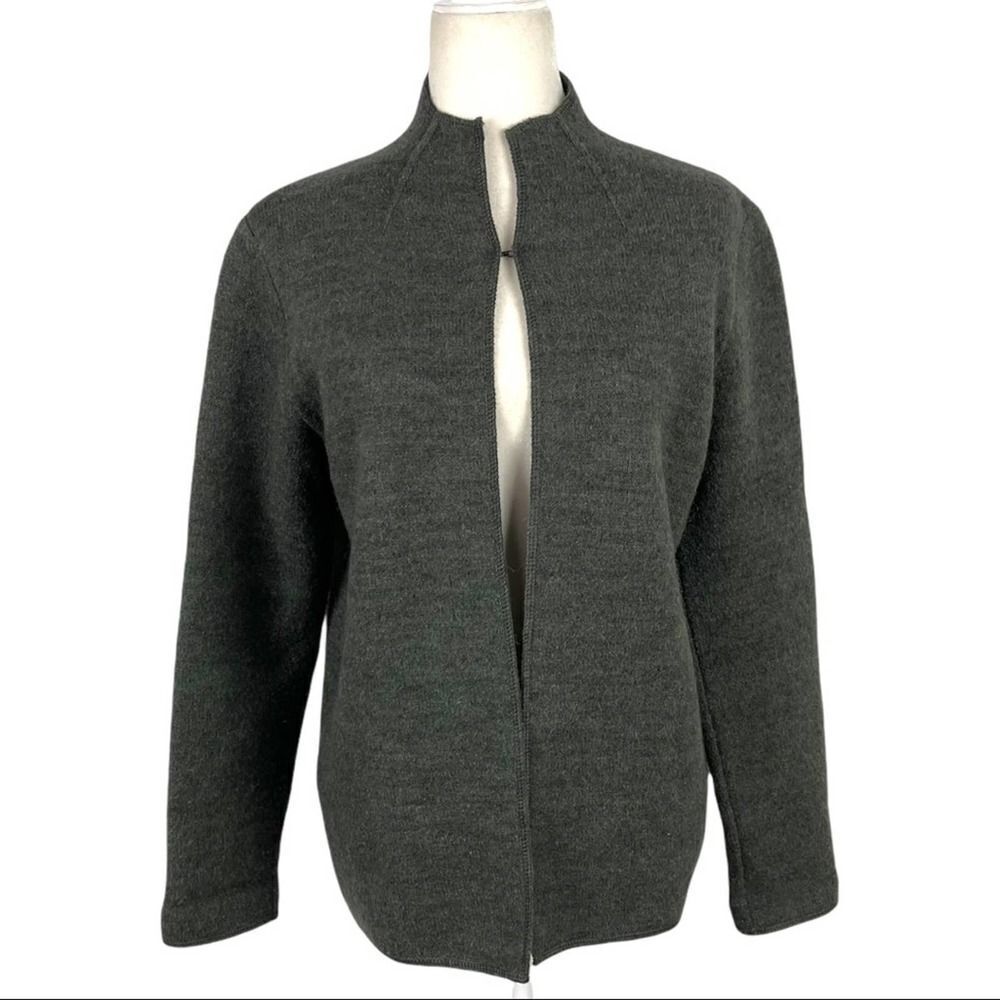 Peruvian Connection Baby Alpaca High Neck  Open Cardigan Sweater Size Small Gree